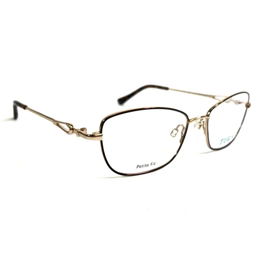 Tura Petite Eyeglasses Frames R582 BRN Brown Gold Cat Eye Wire Rim 50-16-135